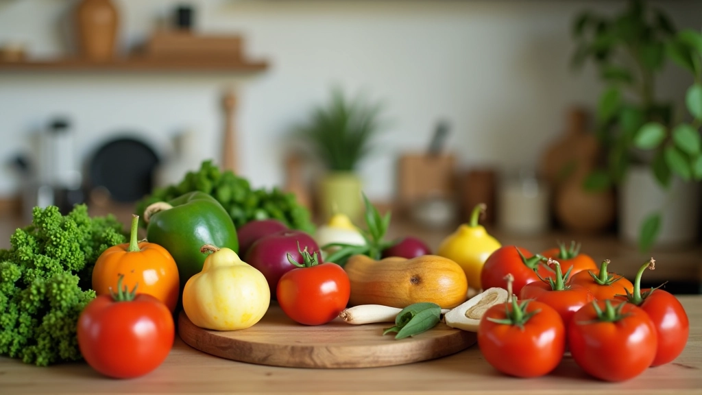 Kitchen counter with fresh vegetables and ingredients for budget meal planning